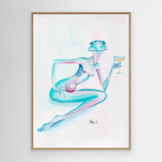Azure Martini — surreal frog canvas print | Alva Art
