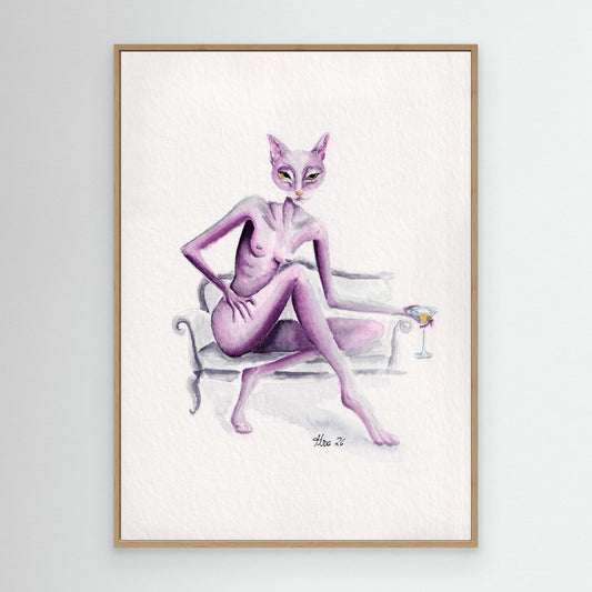 Mauve Sovereignty — surreal cat canvas print | Alva Art