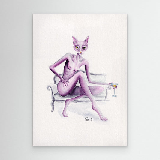 Mauve Sovereignty — surreal cat canvas print | Alva Art