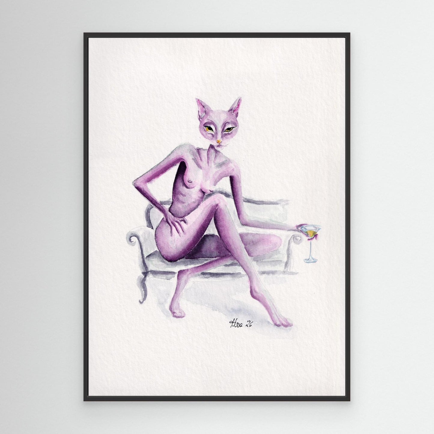 Mauve Sovereignty — surreal cat canvas print | Alva Art