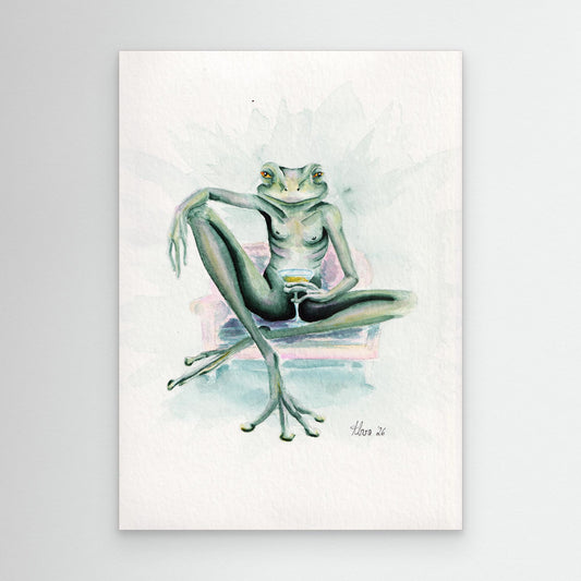 Obsidian Martini — surreal frog canvas print | Alva Art