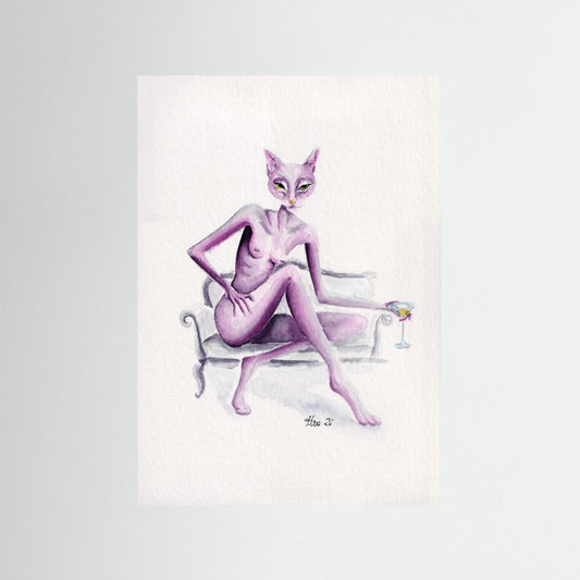 Mauve Sovereignty — surreal cat art print | Alva Art