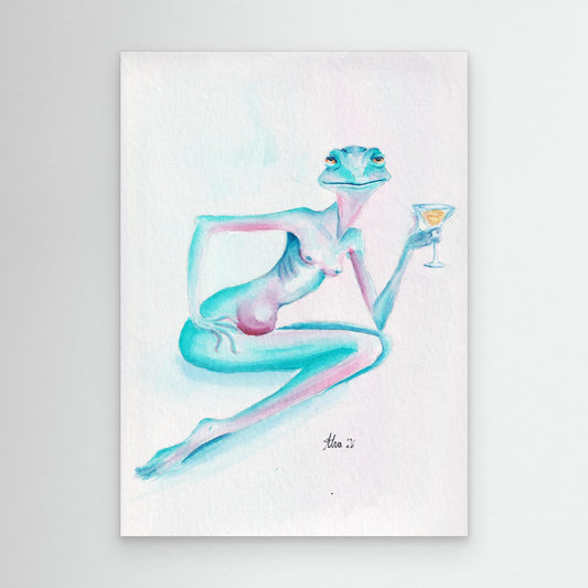 Azure Martini — surreal frog canvas print | Alva Art