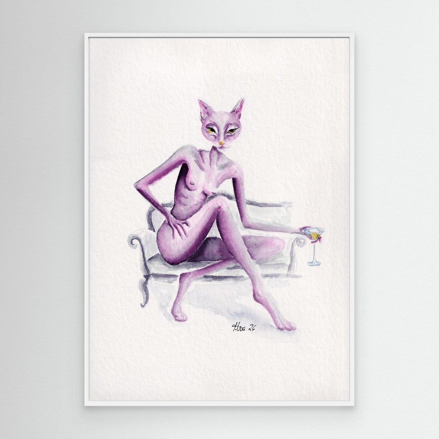 Mauve Sovereignty — surreal cat canvas print | Alva Art